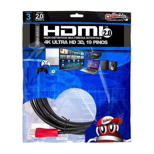 Cabo HDMI 2.0 Premium Ultra HD 4K@50/60 3D, Cirilo Cabos- 3 metros