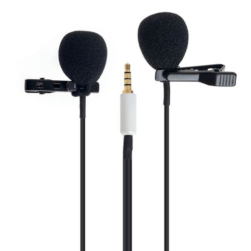 Microfone Profissional Duplo de Lapela P3, para Entrevista