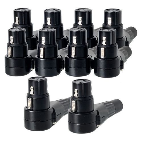 Kit com 10 PLug Conector XLR 90º Graus Cachimbo Femea
