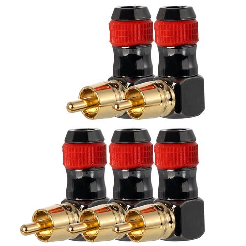 Kit com 5 Conector RCA 90 Graus Profissional Cirilo Cabos Vermelho