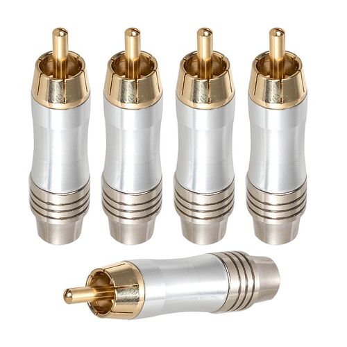 Kit com 5 Conectores RCA Macho Prata