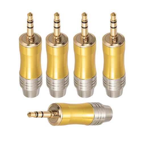 Kit com 5  Plug Estéreo P2 - Metal Dourado
