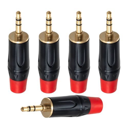 Kit com 5 Conectores P2 Macho Cirilo Cabos Vermelho