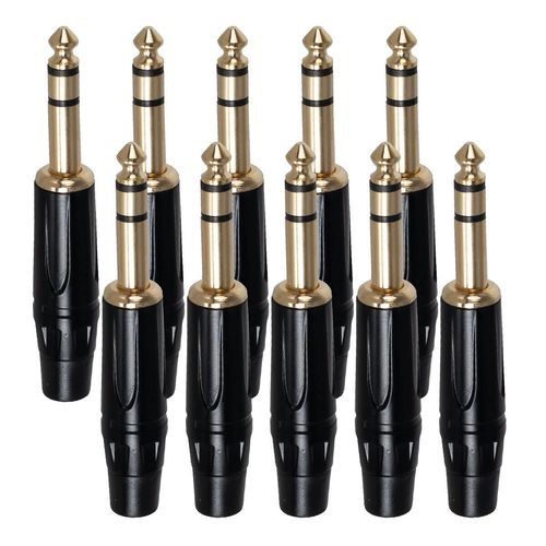 Kit com 10 Conectores Plug P10 Estéreo Cirilo Cabos Preto