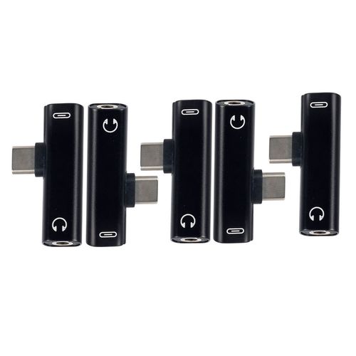 Kit com 5 Adaptador USB Tipo C para Fone Ouvido P2, Preto
