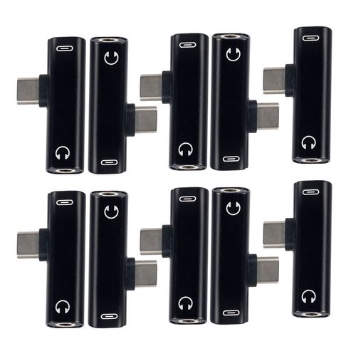 Kit com 10 Adaptador USB Tipo C para Fone Ouvido P2, Preto
