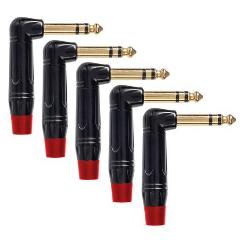 Kit com 5 Conector Plug P10 90 graus Estéreo Vermelho