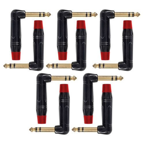 Kit com 10 Conector Plug P10 90 graus Estéreo Vermelho