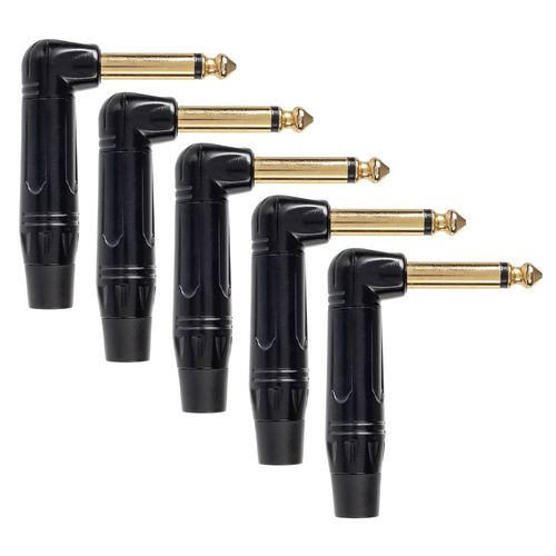 Kit com 5 Conector Plug P10 90 graus Mono Preto