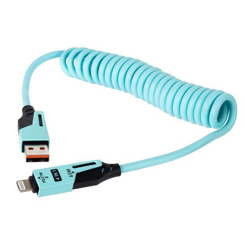 Cabo Espiral Turbo 65W 4 em 1 USB, USB-C e Lightning PD27W