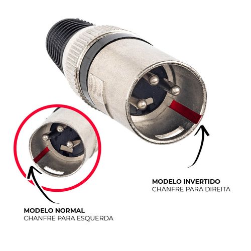 Kit com 50 Conectores Plug Kanon XLR 3 pinos Macho Invertido