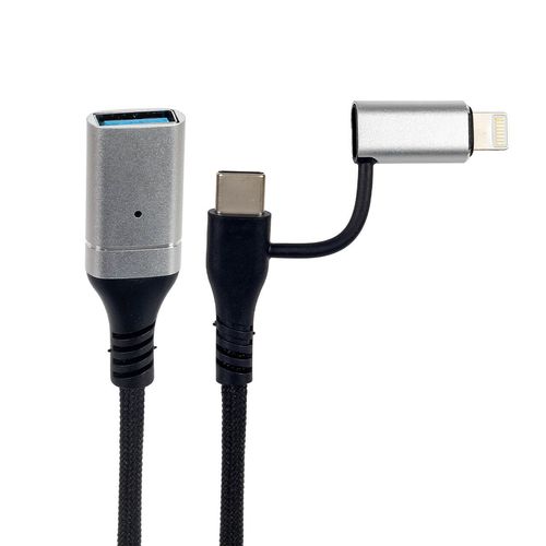 Adaptador 2 em 1 USB-C e Lightning USB 3.0 OTG 5Gbps