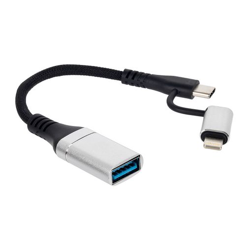 Adaptador 2 em 1 USB-C e Lightning USB 3.0 OTG 5Gbps