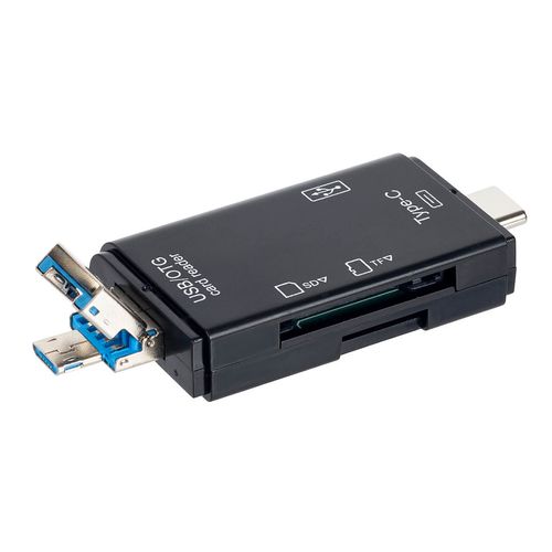 Leitor de Cartão OTG 6 em 1 USB-C, USB e Micro USB pra Smartphone ou PC