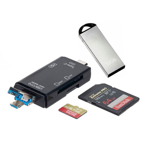 Leitor de Cartão OTG 6 em 1 USB-C, USB e Micro USB pra Smartphone ou PC