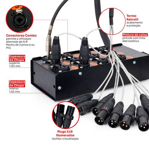 Medusa Combo 12 Vias Profissional com Conectores XLR Anilhados
