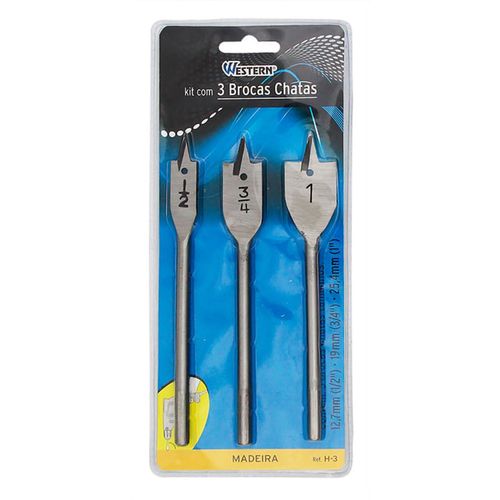 Kit com 3 Brocas Chatas - Western