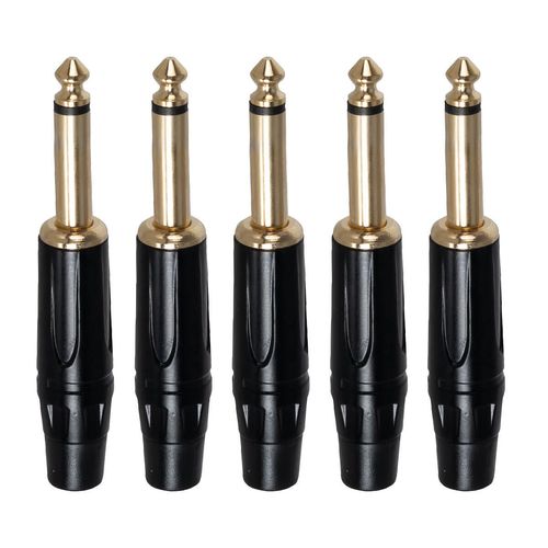 Kit com 5 Conectores P10 Mono Cirilo Cabos Preto