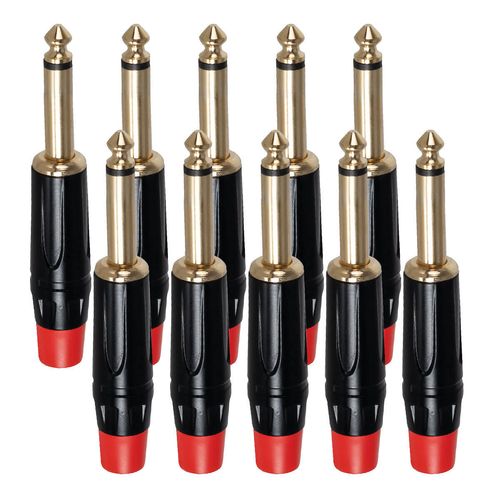 Kit com 10 Conectores P10 Mono Cirilo Cabos Vermelho