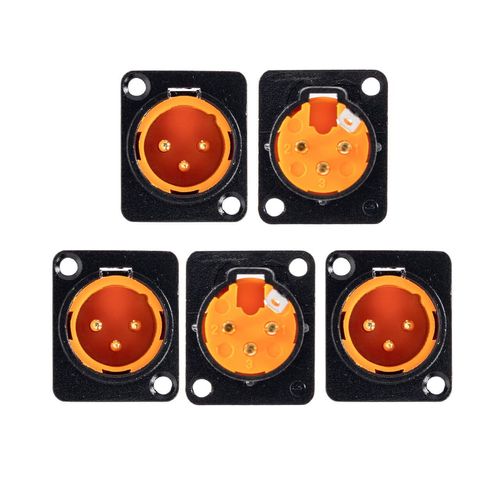Kit com 5 Conectores XLR Macho Painel Black Profissional Laranja