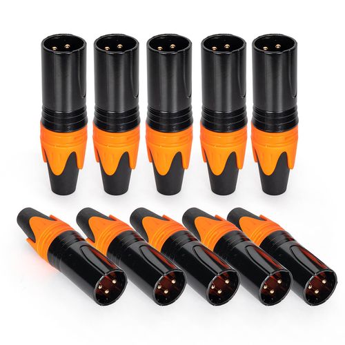 Kit com 10 Conector Xlr Macho Linha Profissional Laranja