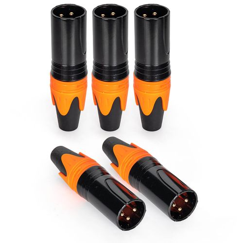 Conector Xlr Macho Painel Profissional Laranja - Kit com 5