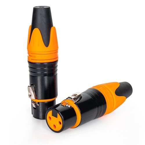 Kit com 5 Conectores XLR Fêmea Profissional Laranja