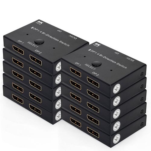 kit com 10 Switch Splitter Displayport  2.0 4k 60hz 2x1 1x2 Hub Bi-direcional