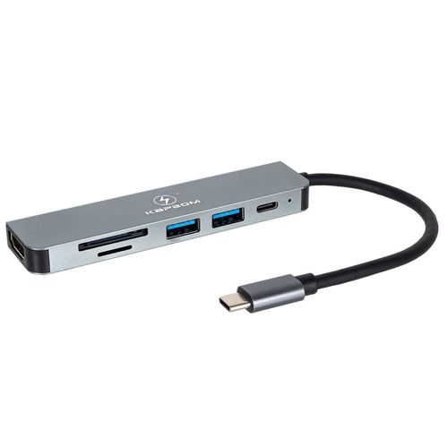 HUB USB 6 em 1 - HDMI, USB-C, USB 3.0, Cartão SD, Micro SD